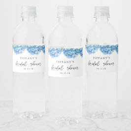 Blauer Hydrangea Brautparty Begrüßungszeichen Wasserflaschenetikett
