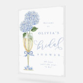 Blauer Hydrangea & Champagner Malerdusche Empfang Acrylschild (Winkel)