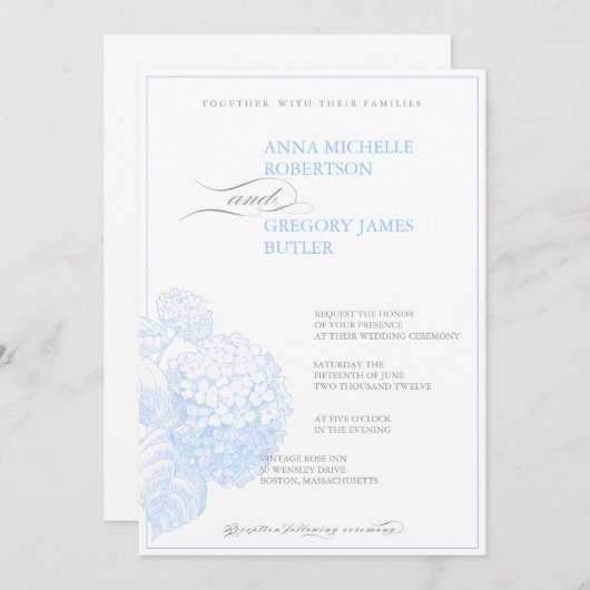 Blauer Hydrangea Einladung (Vorne/Hinten)