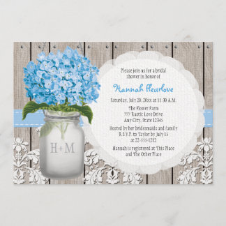 Blauer Hydrangea-mit Monogramm Einladung