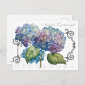 Blauer Hydrangea Mit Monogramm Name Postkarte (Vorne/Hinten)