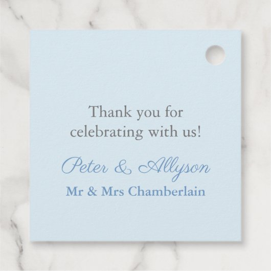 Blauer Hydrangea Monogram Wappen Hochzeit Geschenkanhänger (Rückseite)