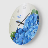 Blauer Hydrangea-personalisierte nummerierte Große Wanduhr (Winkel)