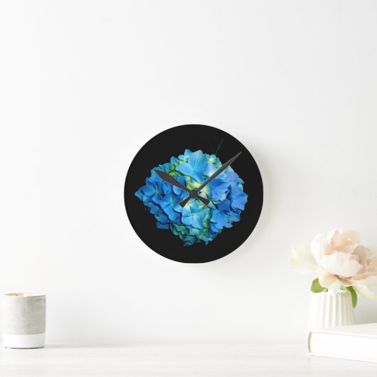 Blauer Hydrangea Runde Wanduhr (Zuhause)