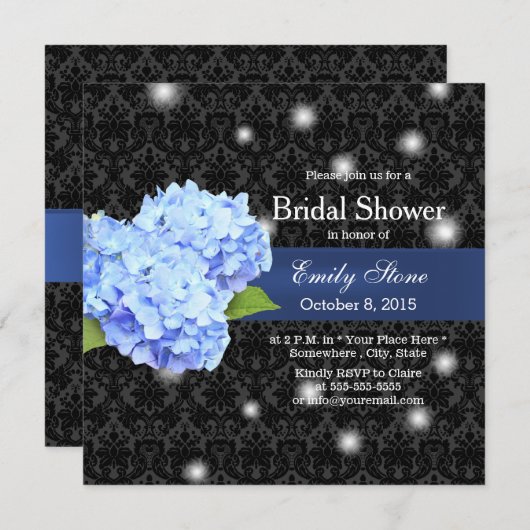 Blauer Hydrangea u. Leuchtkäfer-elegantes Einladung (Vorne/Hinten)