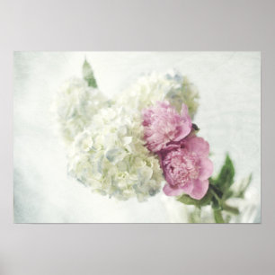 Blauer Hydrangea und rosa Pfingstrosen-Druck Poster