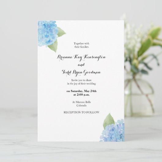 Blauer Hydrangea WasserfarbenfloralEinladung Einladung (Stehend Vorderseite)