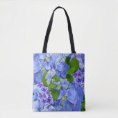Blauer Hydrangeas und Schmetterlinge Tasche (Vorderseite)