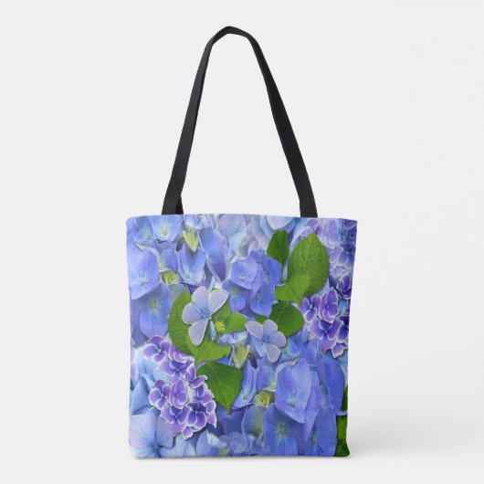 Blauer Hydrangeas und Schmetterlinge Tasche (Rückseite)