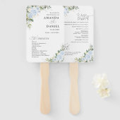 Blauer Hydrangeen-Blumen-Hochzeitsprogramm-Handfäc Fächer (Vorne und Hinten)