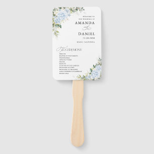 Blauer Hydrangeen-Blumen-Hochzeitsprogramm-Handfäc Fächer