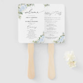 Blauer Hydrangeen-Blumen-Hochzeitsprogramm-Handfäc Fächer (Vorne und Hinten)