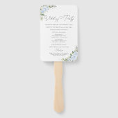 Blauer Hydrangeen-Blumen-Hochzeitsprogramm-Handfäc Fächer (Rückseite)