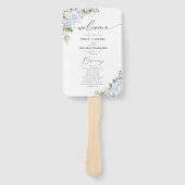 Blauer Hydrangeen-Blumen-Hochzeitsprogramm-Handfäc Fächer (Vorderseite)