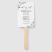 Blauer Hydrangeen-Blumen-Hochzeitsprogramm-Handfäc Fächer (Rückseite)