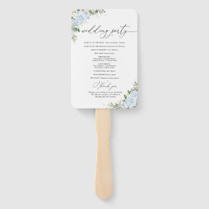 Blauer Hydrangeen-Blumen-Hochzeitsprogramm-Handfäc Fächer