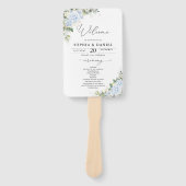 Blauer Hydrangeen-Blumen-Hochzeitsprogramm-Handfäc Fächer (Vorderseite)
