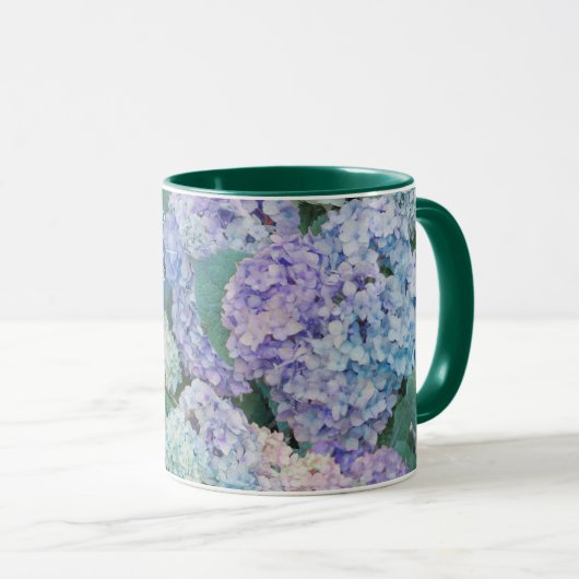 Blauer Hydrangeus Monogramm Namensschrift Tasse (VorderseiteRechts)