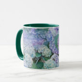 Blauer Hydrangeus Monogramm Namensschrift Tasse (Vorderseite Links)