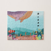 Blauer Illustrierter Ozean Personalisiert Minimali Puzzle (Horizontal)