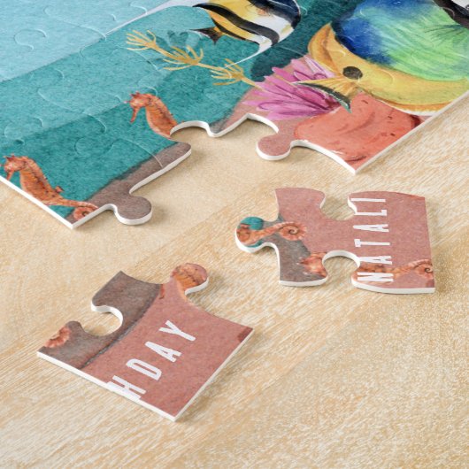 Blauer Illustrierter Ozean Personalisiert Minimali Puzzle (Seite)