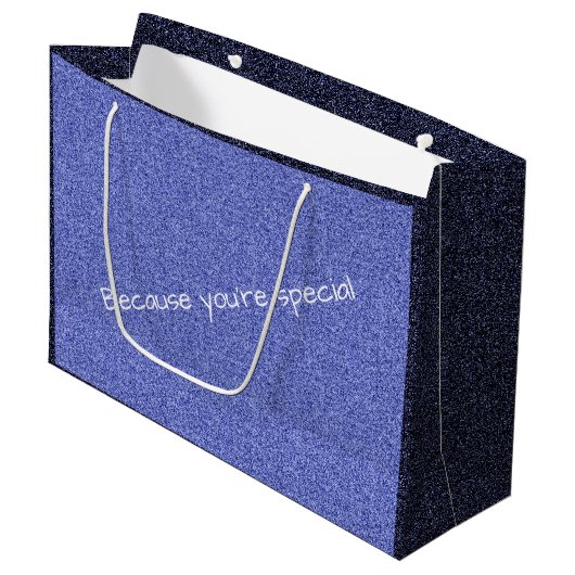 Blauer Imitat-Glitter des kundenspezifischen Große Geschenktüte (Vorderseite Schrägansicht)