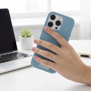 Blauer Imitat Leder Aussehen Silber Monogramm iPhone 16 Pro Hülle