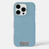 Blauer Imitat Leder Aussehen Silber Monogramm Case-Mate iPhone Hülle (Rückseite)