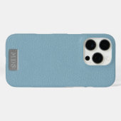 Blauer Imitat Leder Aussehen Silber Monogramm Case-Mate iPhone Hülle (Rückseite (Horizontal))