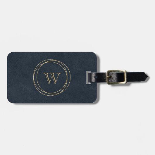 Blauer Imitat Leder-Gold-Circles Monogram Gepäckanhänger (Vorderseite horizontal)