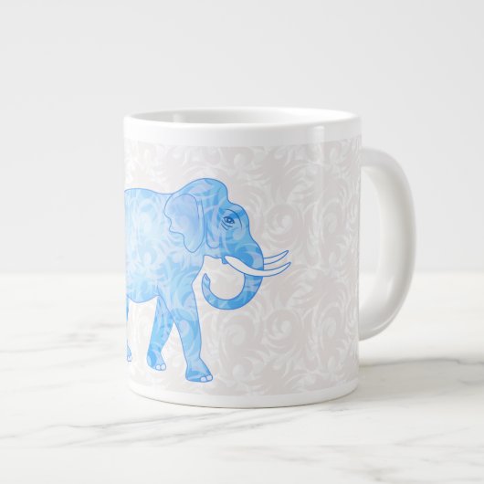 Blauer indischer Muster-Elefant Jumbo-Tasse (Vorderseite Rechts)