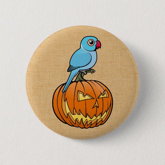 Blauer Indischer Ringhals-Papagei auf Halloween-Kü Button (Vorderseite)