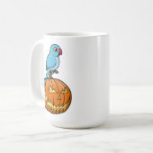 Blauer Indischer Ringhals-Papagei auf Halloween-Kü Kaffeetasse (Vorderseite Links)