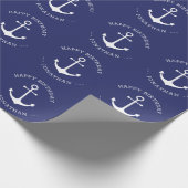 Blauer individuelle Name-Ankertext Geburtstag Geschenkpapier (Ecke)