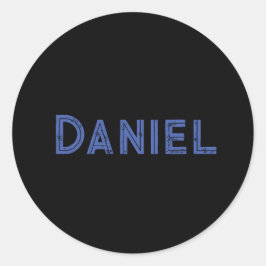 Blauer individuelle Name auf schwarz Runder Aufkleber