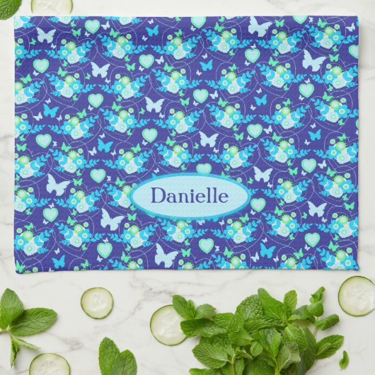 Blauer individuelle Name Geschirrtuch (Gefaltet)
