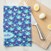 Blauer individuelle Name Geschirrtuch (Viertel Falte)