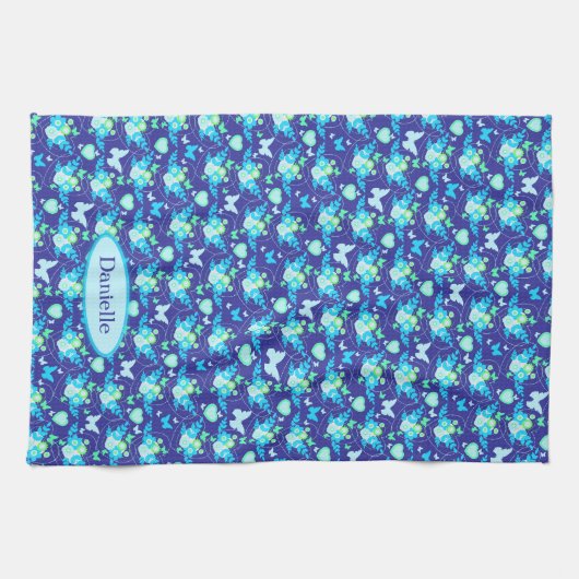 Blauer individuelle Name Geschirrtuch (Horizontal)