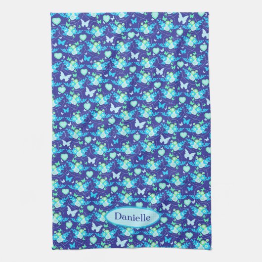 Blauer individuelle Name Geschirrtuch (Vertikal)