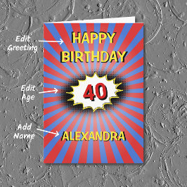 Blauer individuelle Name und Altersretro Geburtsta Karte