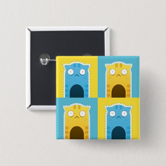 Blauer Ingwer-Katzen-Quadrat-Knopf Button (Vorne & Hinten)