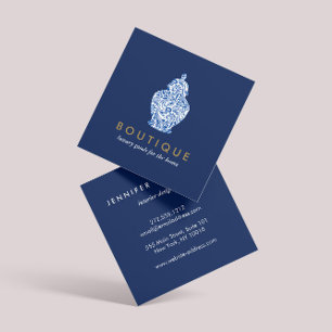 Blauer Ingwertopf Töpferei-Logo Designer Blau/Weis Quadratische Visitenkarte