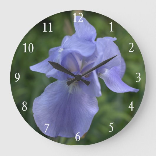 Blauer Iris-Blume-Uhr Große Wanduhr (Vorderseite)