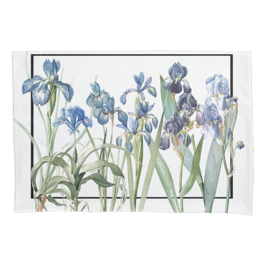 Blauer Iris-Blumen-Garten verlässt Redoute Kissenbezug (Vorderseite)