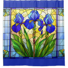 Blauer Iris verklebtes Glas Duschvorhang
