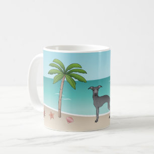 Blauer Italienischer Windhund am tropischen Sommer Kaffeetasse