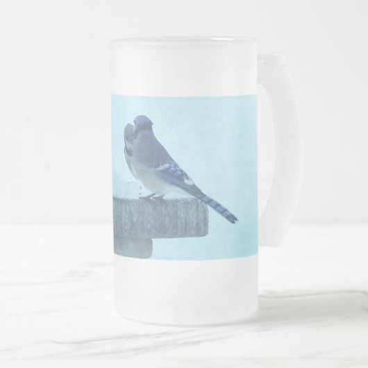 Blauer Jay Winter Fütternd farbenfroher Mattierter Mattglas Bierglas (VorderseiteRechts)