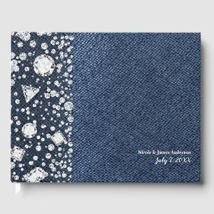 Blauer Jean Denim & Diamanten Glitzernder Diamant Gästebuch