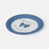 Blauer Jean mit Stichen und Bugbaby-Dusche Pappteller (Schrägansicht)