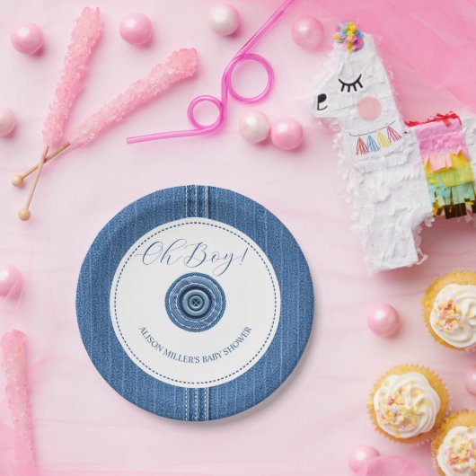 Blauer Jean mit Stichen und Knopfjunge Dusche Pappteller (Party)